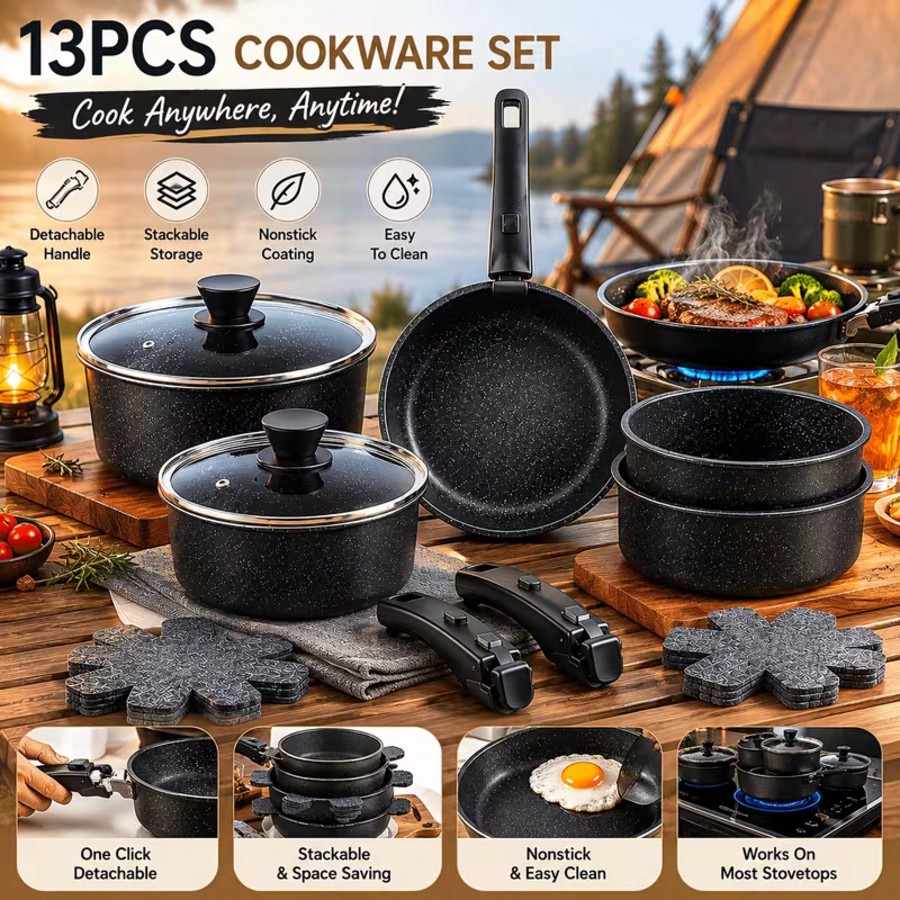 Camping Cooking Set Non Stick - Ensemble de 13 ustensiles de cuisine