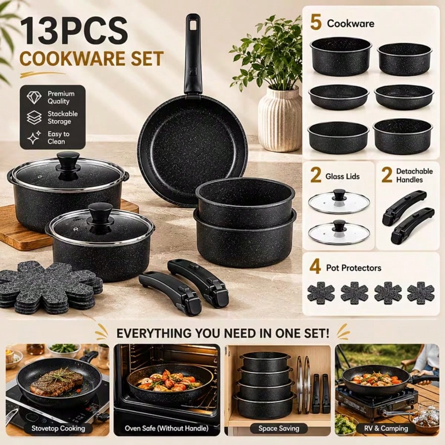 Ensemble de 13 ustensiles de c - Camping Cooking Set Non Stick avis et prix